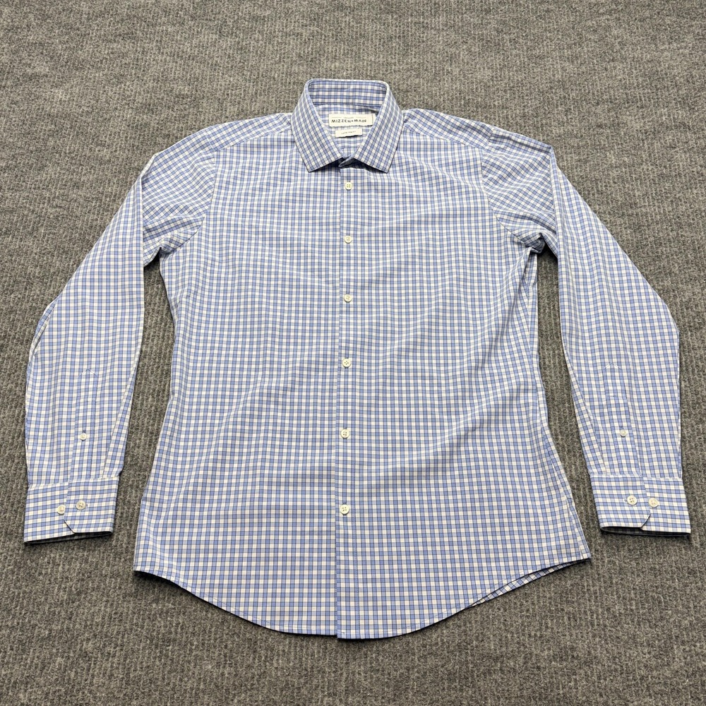 Mizzen+Main Leeward Shirt Mens Large Trim Fit Blue Check Performance Stretch